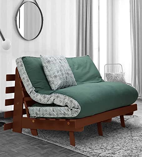 Image of Sheesham Wood 3 Seater Sofa Cum Bed for Living Room Solid Wooden Sofa Bed Furniture for Home Office (Walnut)