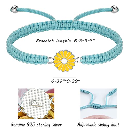 Image of Halloween Gifts for Girl, Sunflower Bracelets Jewelry Gifts, 925 Sterling Silver Handmade Rope Braided Bracelets