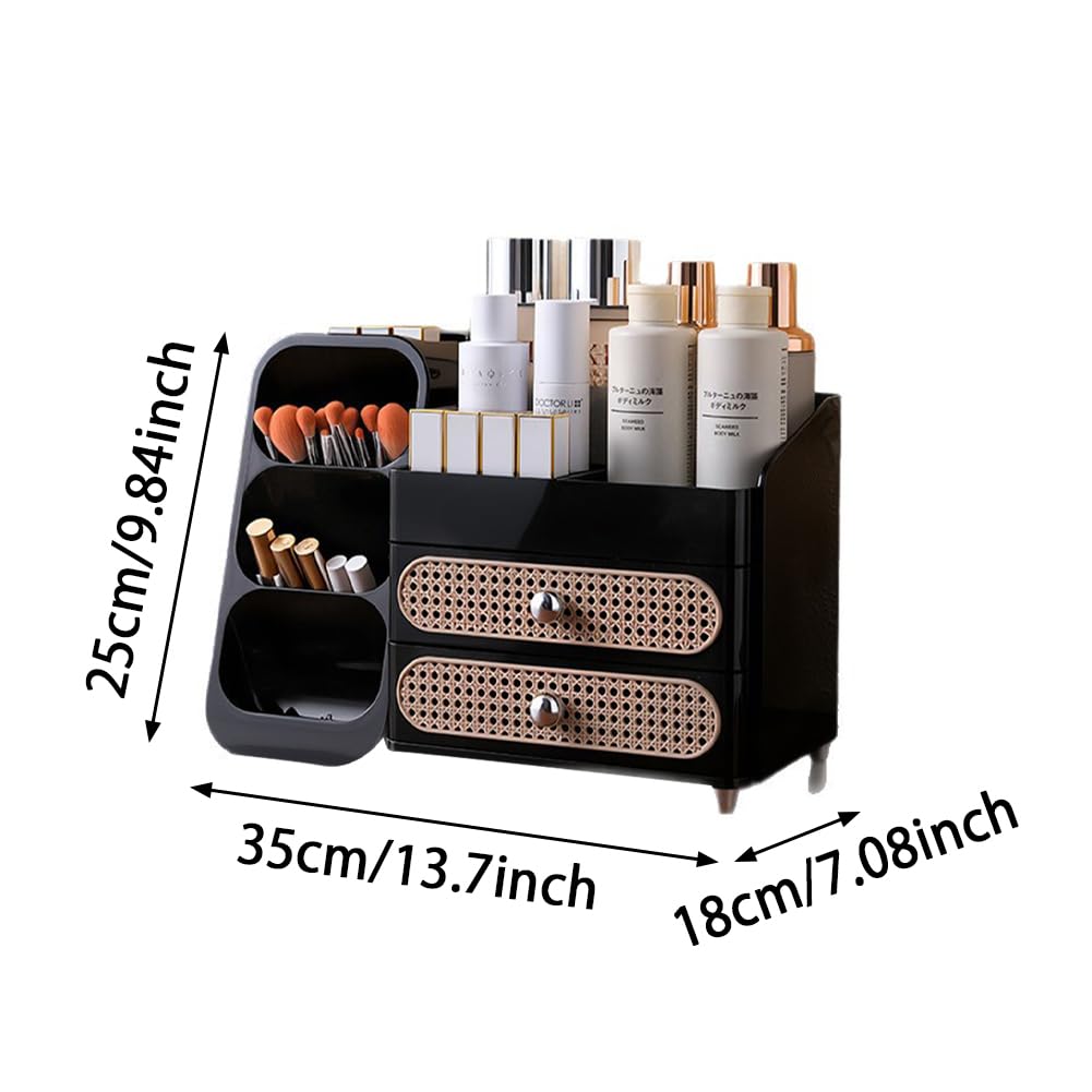 Organizer per trucchi con 2 cassetti, organizer per la cura della pelle, antiscivolo, porta pennelli per cosmetici, profumi, palette di ombretti, smalti per unghie