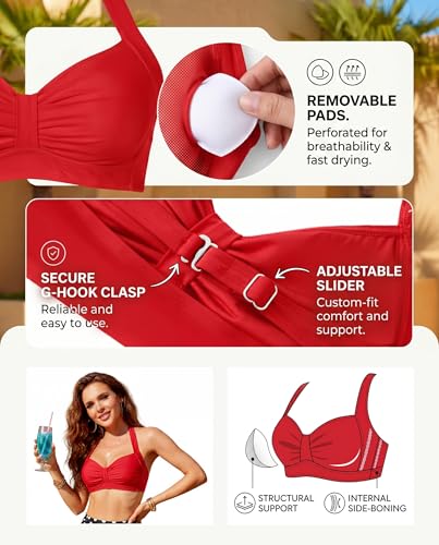 Image of Holipick Women High Waisted Bikini Set Two Piece Swimsuit Tummy Control Bathing Suit Vintage Halter Swimwear
