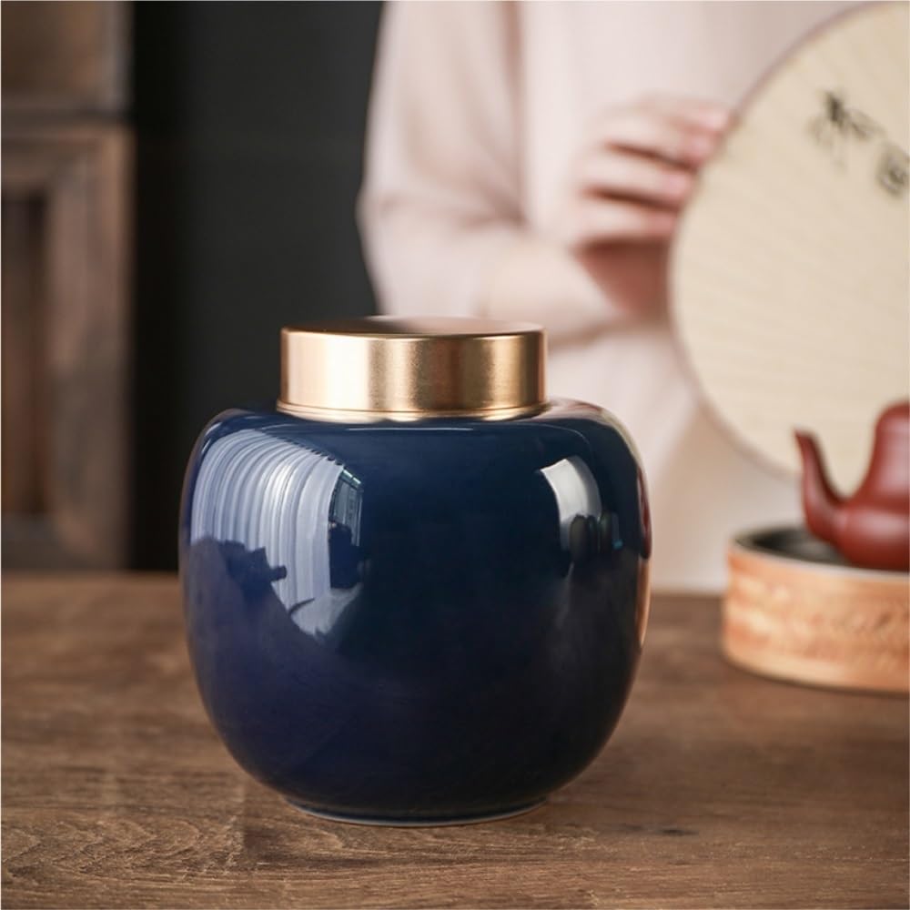 Contenedor de Tarro de Alijo Recipiente de cerámica for almacenar té a granel, tarro de metal con tapa de hojalata de doble capa, tarro sellado, lata de té, vajilla vintage, tarro individual Frascos d