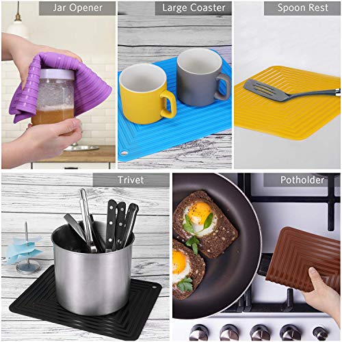 Image of 2 Pack Silicone Sqaure Line Trivet Mats /Hot Pads,Pot Holder,9 inchx12 inch Non Slip Flexible Durable Heat Resistant Pot Coaster Kitchen Table Mats (Pack 2 Blue)
