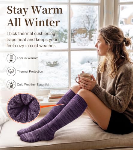 Image of Warm Thermal Boot Socks for Women - Knee High, Winter, Running, Hiking, Gifts - Thick Socks for Cold Weather