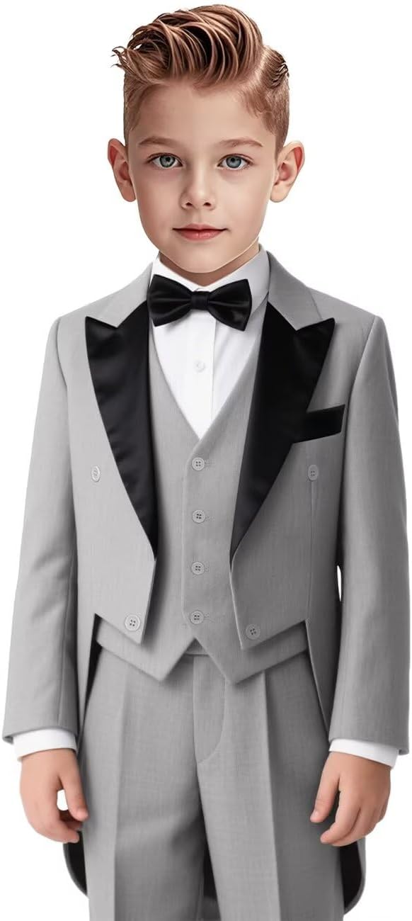 Boys Tuxedo Suit 3 Piece Tailcoat Kids Suits for Wedding Party Blazer Vest Pants