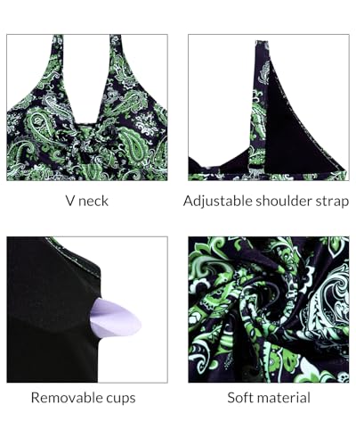 Image of Yonique Women 2 Piece Flowy Tankini Swimsuits with Boyshorts V Neck Swim Tank Tops Bathing Suits Modest Swimwear