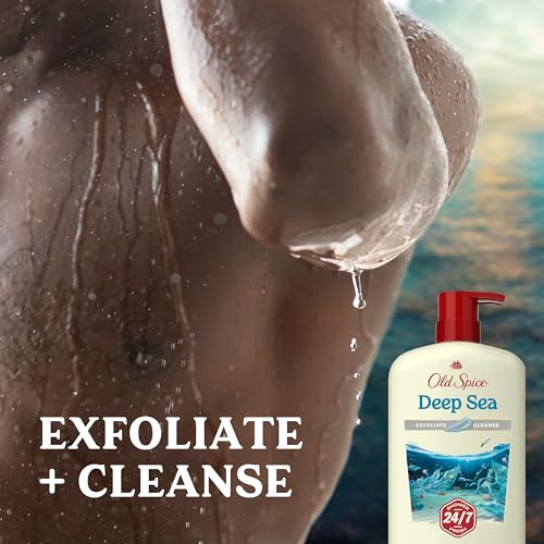 Image of Old Spice Cleansing Body Wash for Men, 24 /7 Shower Fresh with Lasting Scent, Exfoliate & Cleanse, Gentle on Skin, Vitamin B3, Deep Sea with Ocean Waves + Kelp Scent, 30 oz (Pack of 4)