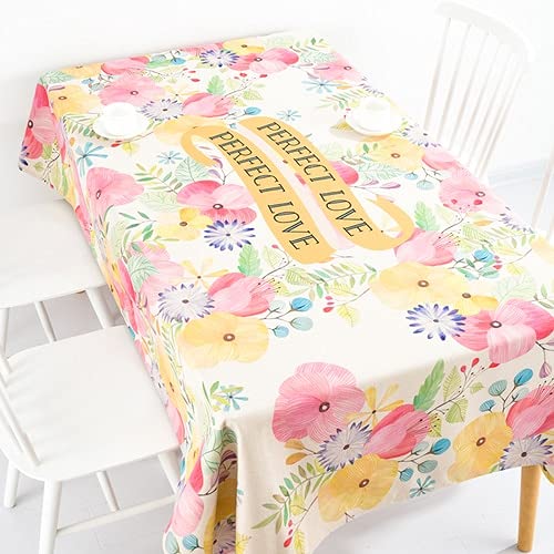 Einfarbiges Design Pastorale Tischdecke Kunst Baumwolle und Leinen Frische Tischtuch Rechteckige Couchtisch Tischtuch Schreibtisch Restaurant, Bankett(Love Life,220x 140cm Thickened)