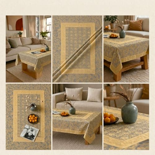 Image of Cotton Net Embroidered Center & Dining Table Cover for 4 Seater | Rectangular 40x60 Inch | Lightweight & Washable Table Cloth | Pack of 1 (Yellow)