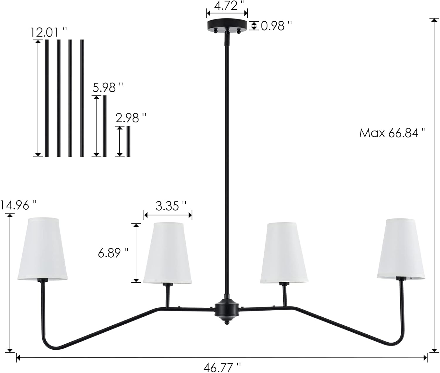 VILUXY Classic Linear Chandelier Off-White Fabric Modern Kitchen Island Pendant Lighting for Indoor, Dining Room, Living Room, Restaurant 4-Light