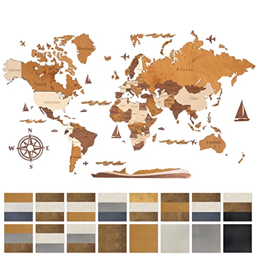 Estika Custom Weltkarte aus holz 3D - Planen Sie neue Reisen - 20 Farben zur Auswahl - 5 Größen - Wanddeko Wohnzimmer, Schlafzimmer, Büro, Kinderzimmer