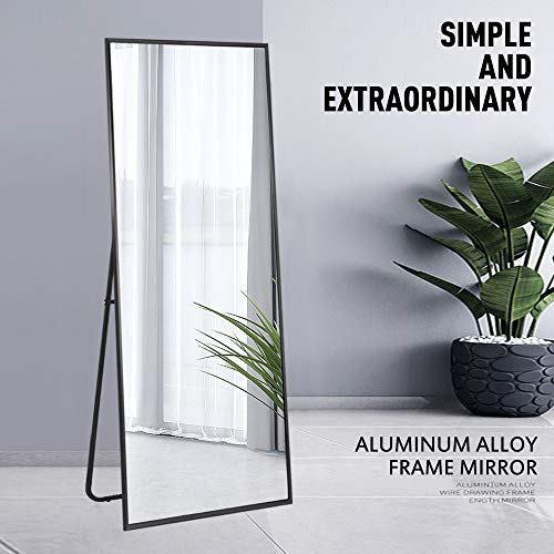 Image of NeuType Full Length Bedroom Wall-Mounted Floor Mirror with Standing Holder (Deep Gray)