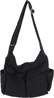 Canvas Bag, Canvas Crossbody Bags for Women, Casual Bag, Day Bag for Travelling, Trendy Shoulder Bags, Solid Soft Denim Leisure Crossbody Bag Denim Bags, Fit School, Laptop and A4 File, Black