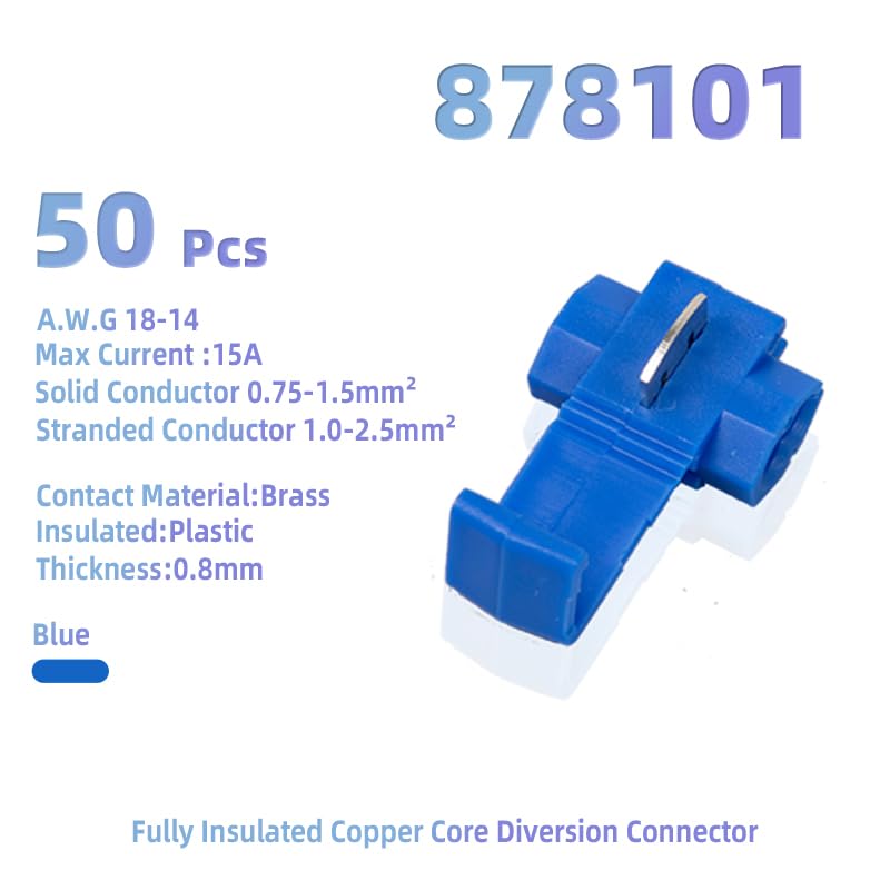 POWTAXBJGD Quick Wire Branch Terminal Connector Snap Splice Lock Wire Clip Disconnector Without Breaking Cable 878100 878101 878201(50Pcs 878101)