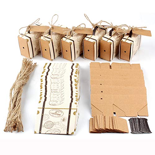 Aerwo 50Pcs “Travel Themed” Suitcase Favor Boxes + 50Pcs Tags, Vintage Kraft Favor Box Candy Gift Bag For Kids Travel Theme Party Wedding Birthday Bridal Shower Thanksgiving Day Christmas Day #TOP1