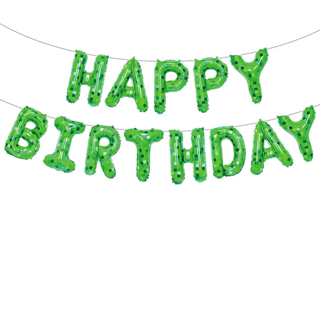 ADARRO Green Pixel Happy Birthday Banner Foil Balloons for Birthday Party Decorations Supplies