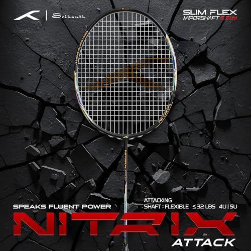 Image of Hundred Nitrix Attack | Ultra-Light Carbon Fibre Badminton Racket | Head-Heavy Power | Max Tension 32lbs | Flexible Shaft for Fast Swings | Intermediate /Advanced Level | Includes Full Cover