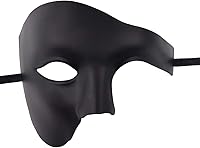 Vista 3 de KEFAN Máscara para hombre de mascarada, máscara de media cara del fantasma de la ópera Negro
