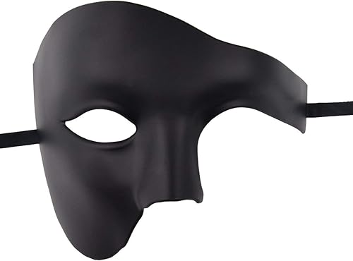 Miniatura 3 de KEFAN Máscara para hombre de mascarada, máscara de media cara del fantasma de la ópera Negro