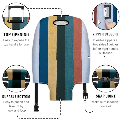Travel Luggage Cover Suitcase Protector Scratch-Resistant Fit Not Included Suitcase Blue Yellow Red Striped S-19-21in3