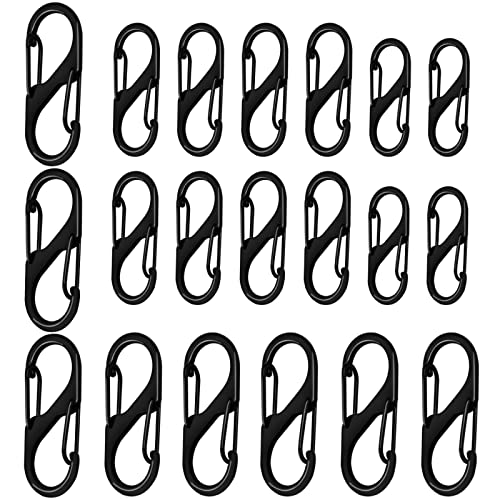 10 Stück S Karabiner, 50mm/40mm/31mm Metall Doppelkarabiner 8 Förmiger Karabiner Edelstahl Karabinerhaken schlüssel karabiner für Camping Zuhause Wandern (Schwarz)