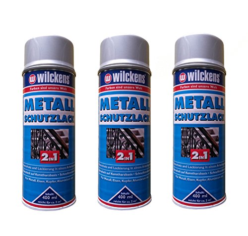 3 x WILCKENS Vernis 400 ml Métal Protection Peinture spray 2 en 1 Protection contre la rouille Argenté 1 l/8,33 & # x20ac ;