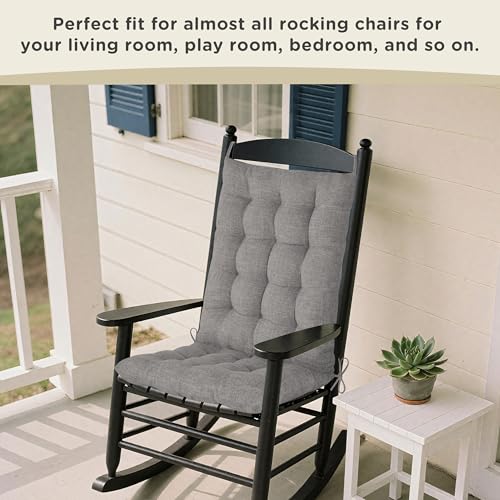 Image of AddGrace Rocking Chair Cushions Indoor with Ties 21x17 /17x17 Light Grey | Non Slip, Textured Fabric, Tufted, Seat & Back Cushion for Living Room, Bedroom, Seniors, Small Antique Rockers, Gliders