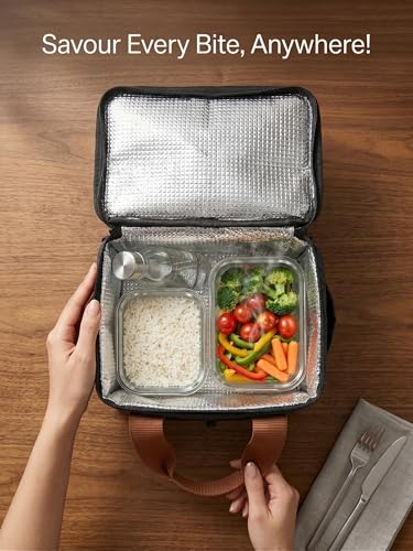 Image of Wooum Thermal Insulated Lunch Bag for Office Men Women Kids | 9L Tiffin Bag with Bottle Holder | Waterproof Food Bag for School, Travel, Work | Leakproof, Compact, 1 Year Warranty (Dark Grey)
