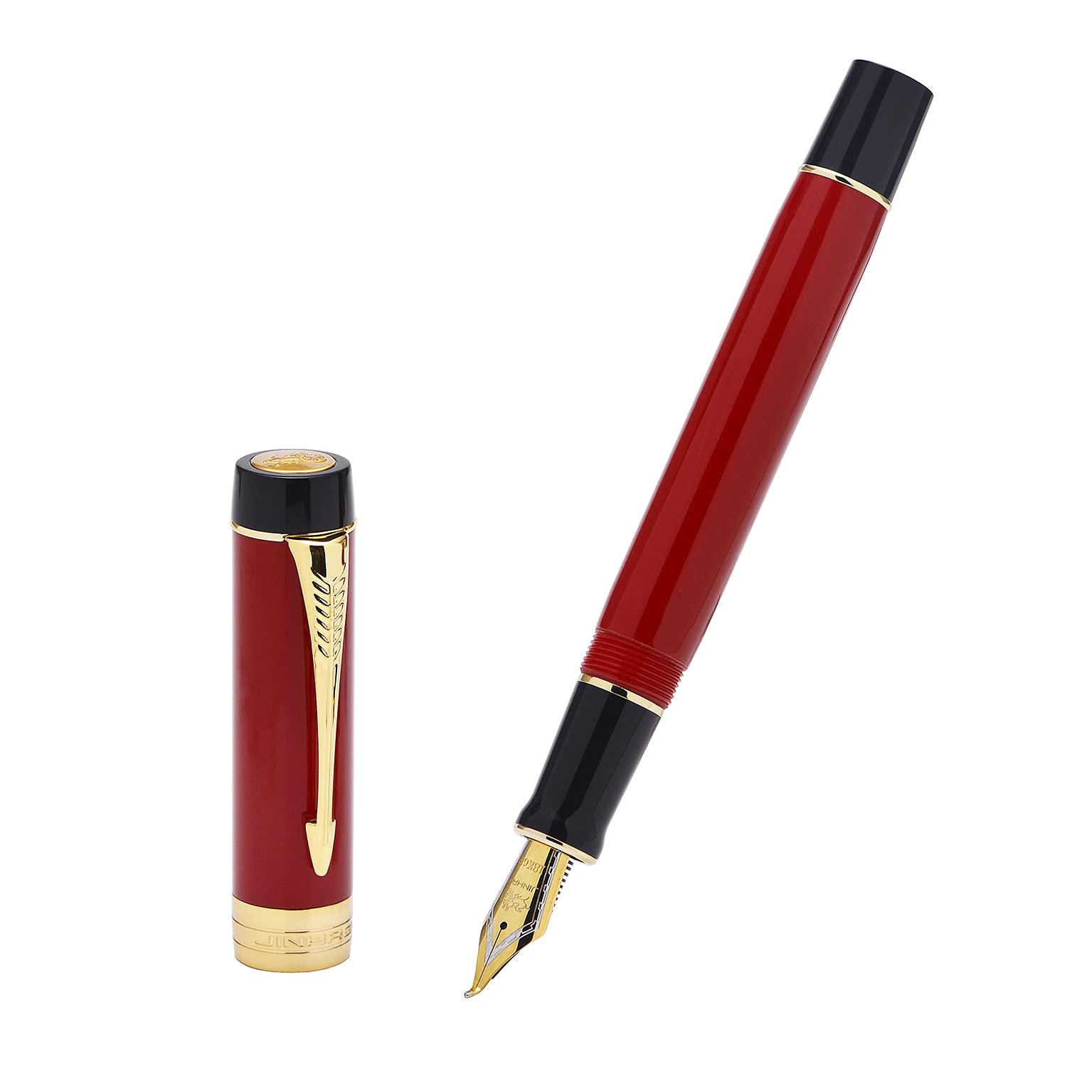 Jinhao 100 Centennial Resin Red Fountain Pen Golden Trim Iridium Medium 0.7mm with Converter Office Pen for Business