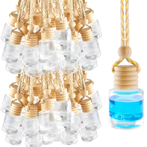 Image of 100 Pcs Hanging Car Air Freshener Empty Car Hanging Perfume Diffuser Bottle Pendant Vials for Essential Oil Scent Fragrance Aromatherapy