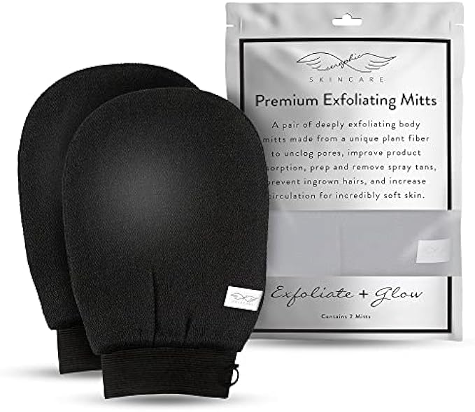 Seraphic Skincare Korean Exfoliating Mitts (2pcs) Microdermabrasion at Home Exfoliating Gloves Visibly Lift Away Dead Skin, Great for Spray Tan Removal or Keratosis Pilaris, Made of 100% Viscose Fiber