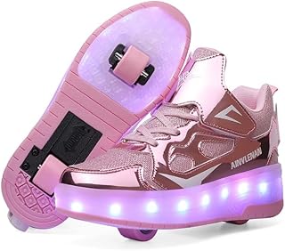 Zapatillas para niños, Zapatillas de Skateboard con Dos Ruedas, luz Ajustable con Cambio de Color, Carga USB, universales para Chicos y Chicas, Negro, Rosa, Oro, Plata,Blanco 27–40 EU.