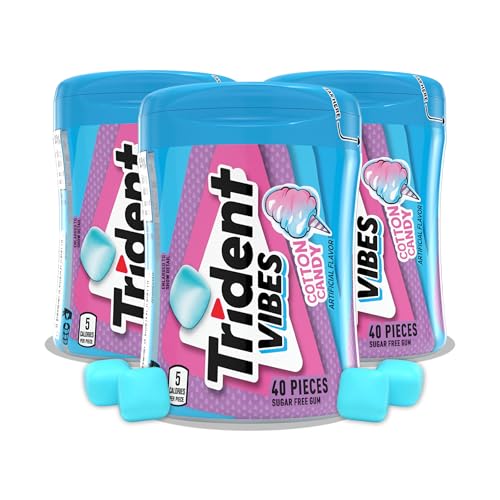 Image of Trident Vibes Sugar-Free Chewing Gum, Cotton Candy Flavor, 40 Pieces (Pack of 3)