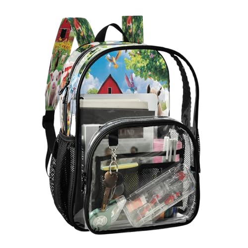 Bird Pig Sheep Horse Sunflower Clear Backpack Heavy Duty See Through Transparent PVC BookBag for Kids Boy Girl School Work2