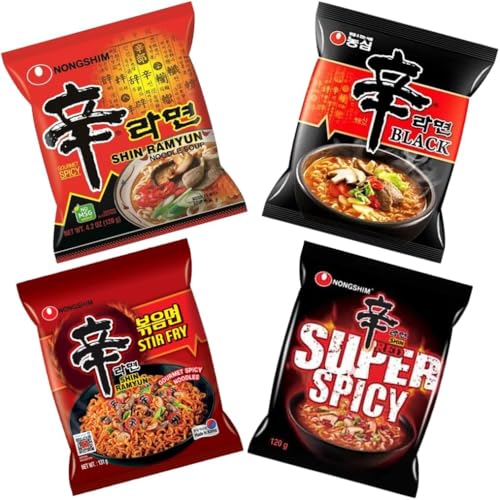 Shin Ramyun - Pack de 4 Variedades de Ramen Coreano - Sabores: Original, Black, Stir Fry y Red