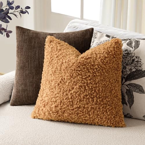 Image of Foindtower 2 Pieces 24x24 Inch Orange, Faux Fur Throw Pillow Cover Accent Sherpa Furry Pillow Covers Fuzzy Soft Pillowcases Cozy Sheepskin Decorative Fleece Cushion Case for Bed Couch Living Room