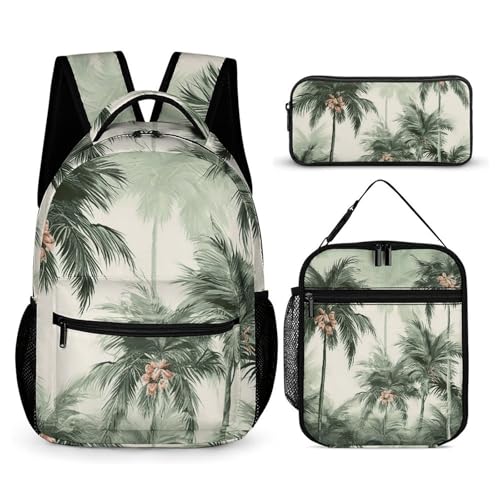 Tropical Palm Trees Backpack Set Lightweight Bag Lunch Box Pencil Bags for Women Men Bookbags 3 in 1