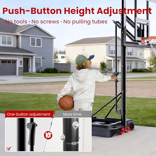 Image of Feelwin Basketball Hoop for Kids Youth Adults, Portable Adjustable Height Basketball Goal with Wheels for Outdoor Use,Backyard & Driveway