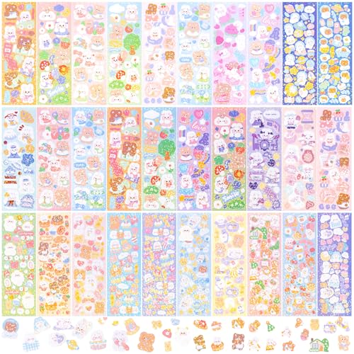 HINZIC 30 Sheets Korean Stickers Cute Rabbit Bear Kpop Deco Stickers for Photocard Self Adhesive...