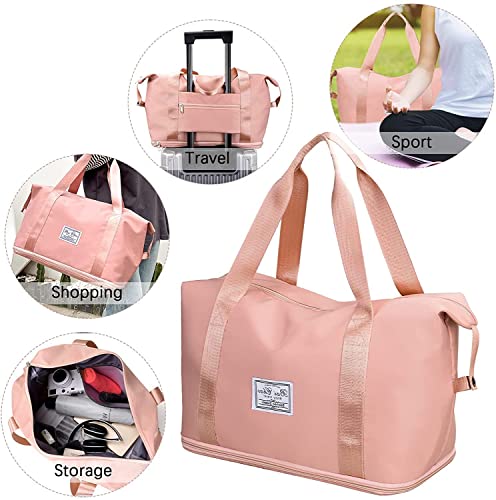 Image of Nylon Duffle Bag for Travelling |Waterproof and Large Travel Bag for Women's Luggage | Expandable & Multipurpose Large Capacity Weekender Carry Bag (Peach)