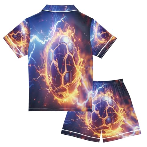 senya Pajama Sets Silky Button Down Nightwear Sleepwear Size 5-14 Years Fire Soccer Ball2