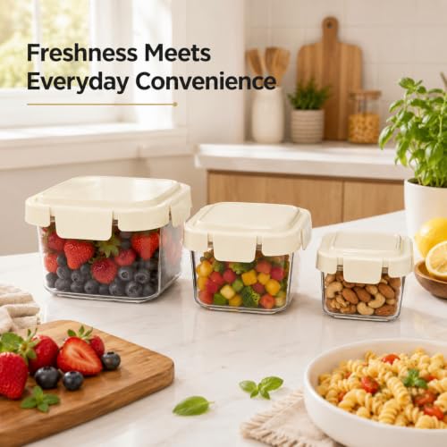 Image of Vasukie 3-small Piece Airtight Plastic Food Storage Containers - Square Nesting Meal Prep Containers with Airtight Locking Lids - Clear BPA-Free Kitchen & Pantry Storage Box Set