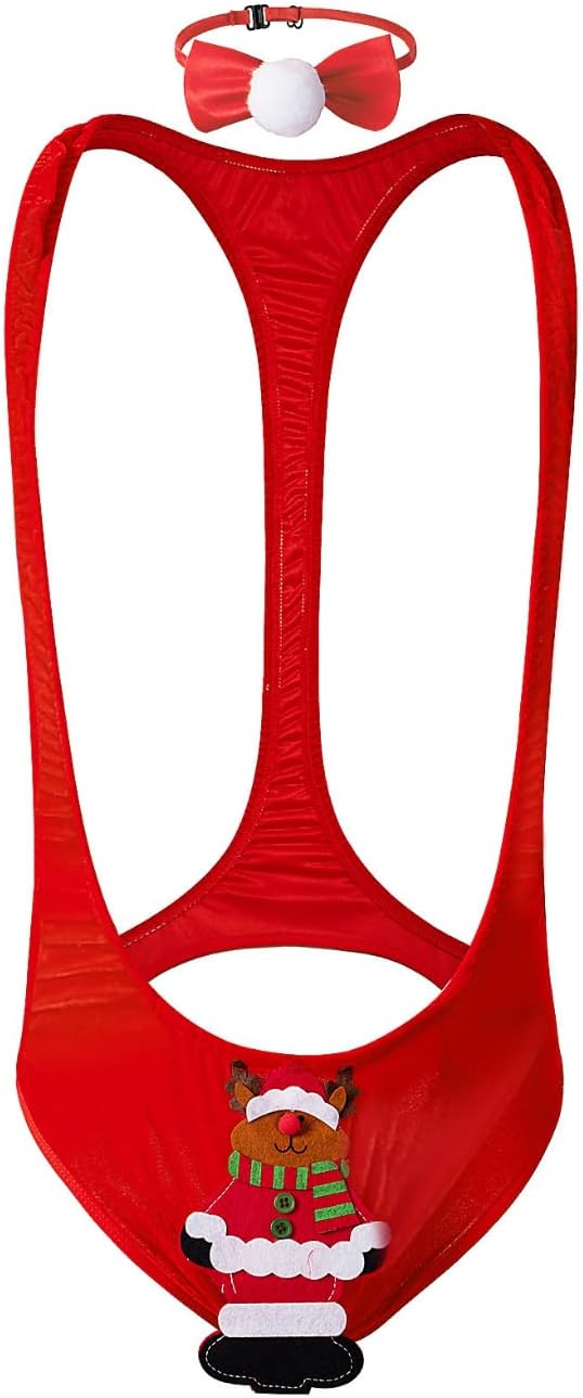 EHSUYAB Christmas Lingerie For Men, Mens Funny Thong Underwear, Santa Claus Costume Outfit, Gift For Him, One Size, Red