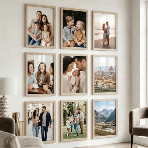 Image of HOTHOUSE Wooden Photo Frame for Wall Decor | Aesthetic Frame for Living Room & Office | Certificate Frame A4 Size | Photo Frame for Home Decoration | Set of 9 (BROWN, Pack of 9)