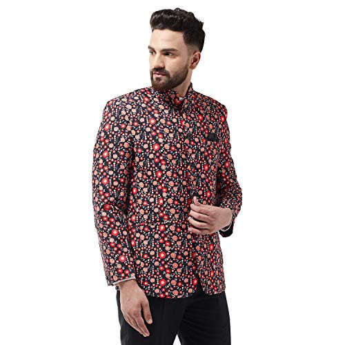 Image of Sojanya Since 1958 Men's Cotton Blend Black & Red Printed Blazer, Size: 38SJR-Blazer-Print-1594-Black-38