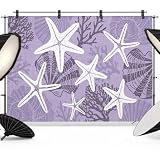 Purple Starfish Backdrop 12x8ft Coral Shell Ocean Vintage Coastal Photography Backdrop Fabric Photoshoot Background Tapestry Banner for Birthday Baby Shower Decoration Party Video Photo Studio Props