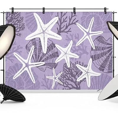 Purple Starfish Backdrop 7x5ft Coral Shell Ocean Vintage Coastal Photography Backdrop Fabric Photoshoot Background Tapestry Banner for Birthday Baby Shower Decoration Party Video Photo Studio Props