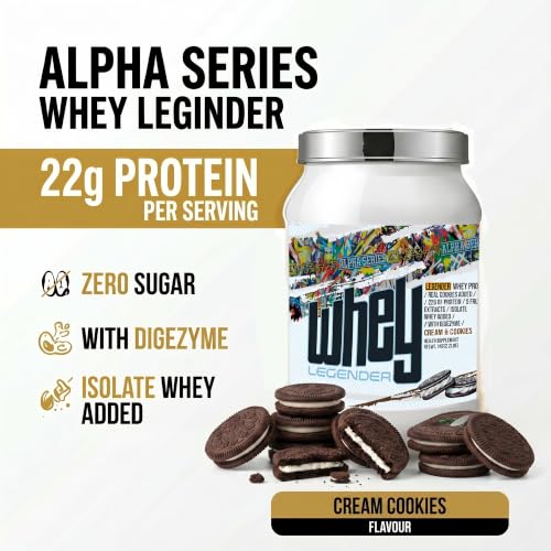 Image of ABSOLUTE NUTRITION Legender Whey Protein, Weight Loss, Sports Supplement, 5 Fruit Extracts, Sugar-Free, Protein Isolate, Digezyme, Vitamin C, 1kg (cream and cookies)