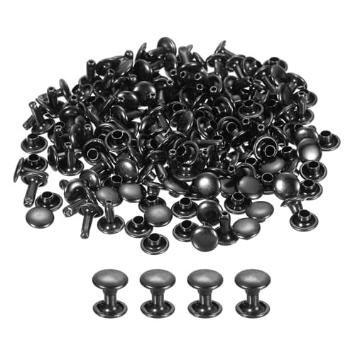 TA-VIGOR 100pc 7mm Leather Rivets Double Cap, 8mm Height Metal Rivet Studs for Leather Crafting Repair, Clothing, Belts, Purse, Handbag & Bag Making, Shoes Strap Rivets, Gun Black