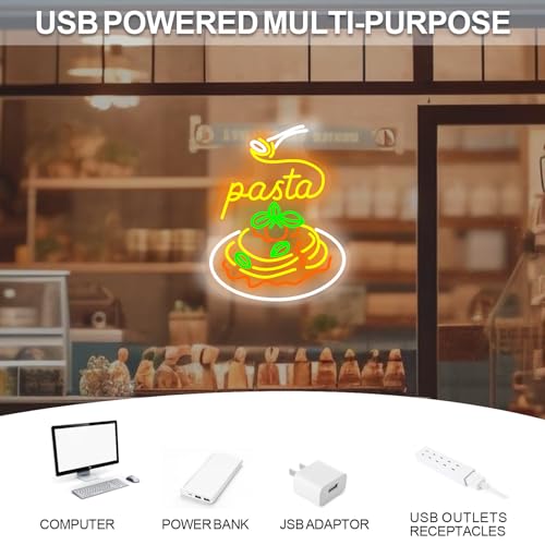 Image of Pasta Neon Signs for Wall Decor Neon Lights for Bedroom Led Business Signs Suitable for Italian Pasta Restaurant Noodle Unique Gift, Food Lovers Bedroom Restaurant Shop Party Decoration - 19 inchx14.5 inch
