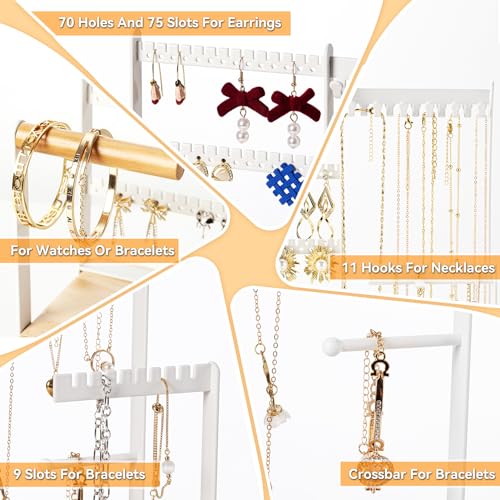 image for DreamGenius Jewelry Organizer Stand with 2 Velvet Ring Holder Drawers,